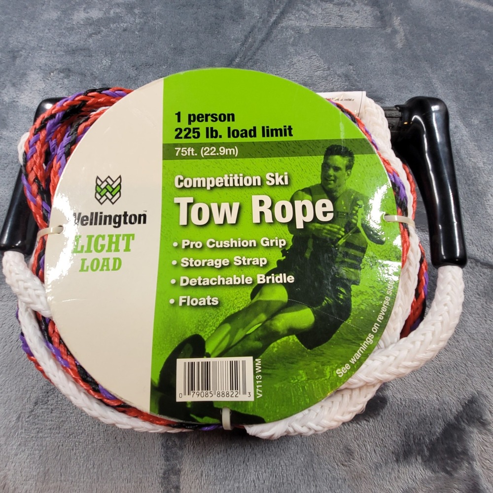 New Wellington Competition Ski Tow Rope 75ft 225lb Load Limit Cushion Grip V7113